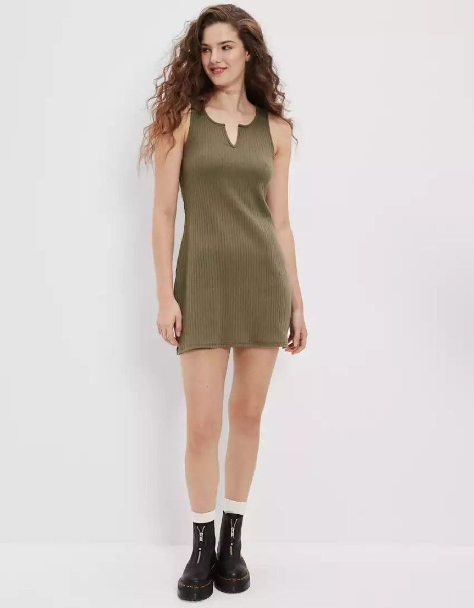 Mini Robe American Eagle AE Notch Neck Vert Olive Femme | PEN-45093391